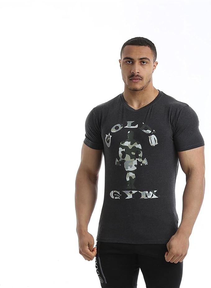 GGTS144 Golds Gym Slim Fit Stretch T-Shirt - S - Charcoal