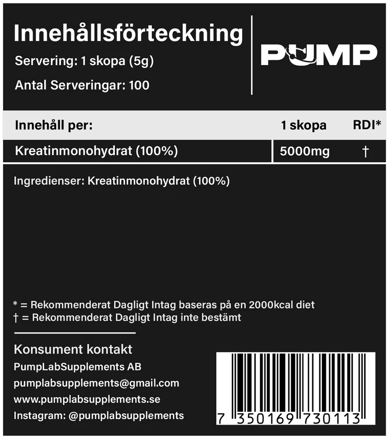 XENON - Creatine Monohydrate Innehållsförteckning
