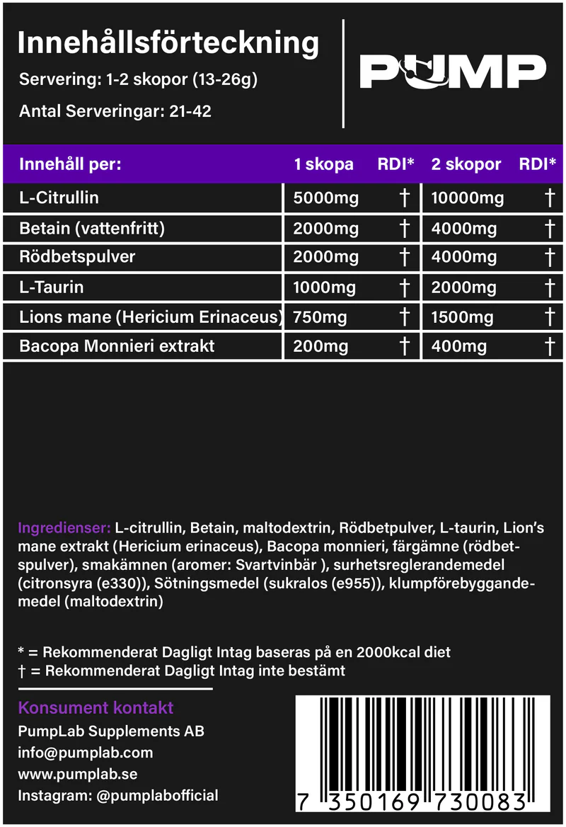 PLUTONIUM - Stim free Preworkout Innehållsförteckning